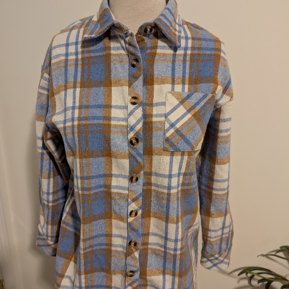 Plaid Button Down Shirt - Blue and Brown - Picture 2 of 9